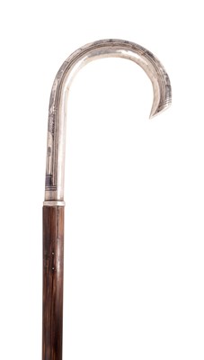 Lot 392 - A LATE 19TH CENTURY NIELLO SILVER HANDLED WALKING CANE