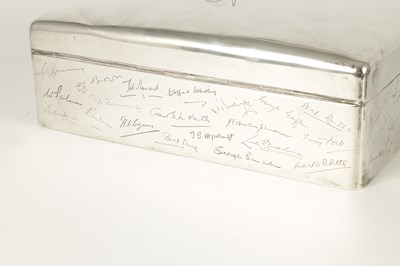 Lot 273 - A LARGE SILVER CIGAR BOX PRESENTED TO E. J. ROBERTSON OF THE DAILY EXPRESS