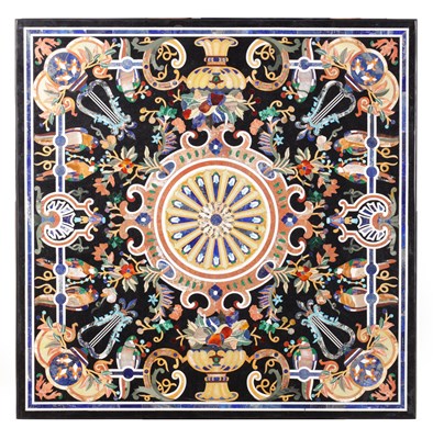 Lot 604 - A MODERN SQUARE BLACK MARBLE PIETRA DURA TABLETOP