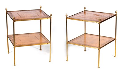 Lot 1043 - A PAIR OF 20TH CENTURY BRASS AND LEATHER  END TABLES