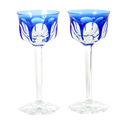 Lot 4 - A PAIR OF MOSER BOHEMIAN GLASS HOCK WINE GLASSES
