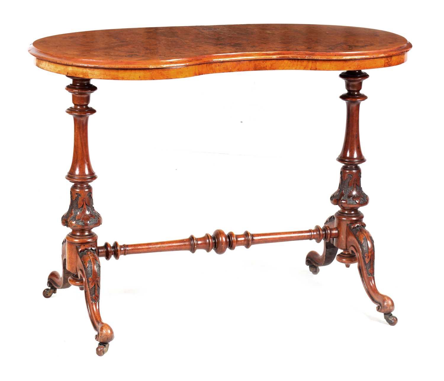 Lot 1110 A VICTORIAN BURR WALNUT KIDNEY SHAPED TABLE