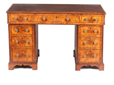 Lot 1035 - A 19TH CENTURY BURR WALNUT PEDESTAL DESK