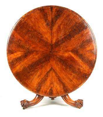 Lot 1042 - AN EARLY VICTORIAN FIGURED WALNUT CENTRE TABLE