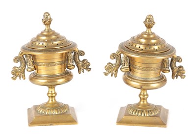 Lot 489 - A PAIR OF REGENCY BRONZE URN SHAPED PASTILLE BURNERS