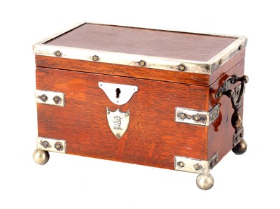 Lot 669 - A LATE 19TH CENTURY NICKEL MOUNTED OAK TEA CADDY