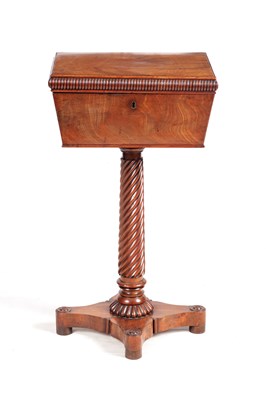 Lot 1150 - A LATE REGENCY FIGURED MAHOGANY TEAPOY