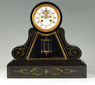 Lot 923 - A LATE 19TH CENTURY FRENCH BLACK SLATE MANTEL CLOCK