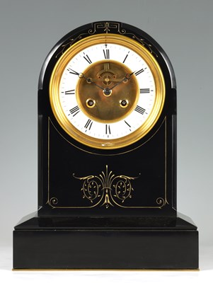 Lot 945 - A LARGE LATE 19TH CENTURY FRENCH BLACK MARBLE MANTEL CLOCK