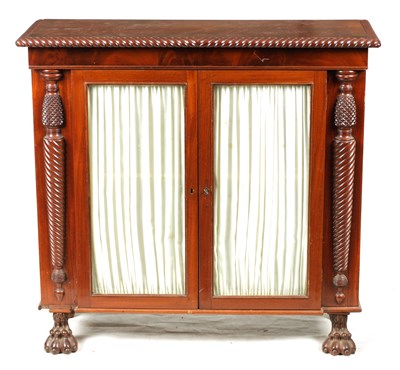 Lot 1113 - A REGENCY IRISH MAHOGANY AND ROSEWOOD CROSS-BANDED SIDE CABINET