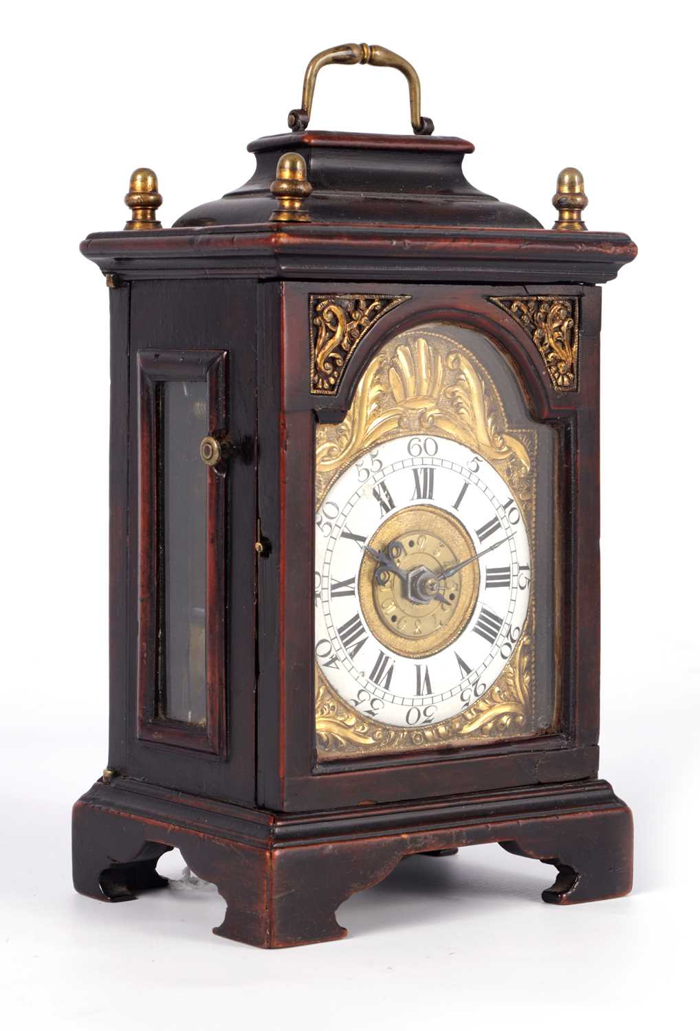 Lot 863 - A VERY RARE MID 18TH CENTURY MINIATURE FUSEE BRACKET CLOCK, POSSIBLY AUSTRIAN