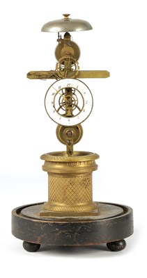 Lot 908 - A RARE EARLY 19TH CENTURY FRENCH ORMOLU SKELETON CLOCK WITH ALARM