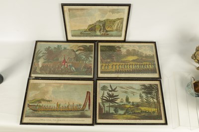 Lot 822 - A SET OF FIVE LATE 18TH/EARLY 19TH CENTURY HAND COLOURED COPPERPLATE CAPTAIN COOK ENGRAVINGS OF NEW ZEALAND