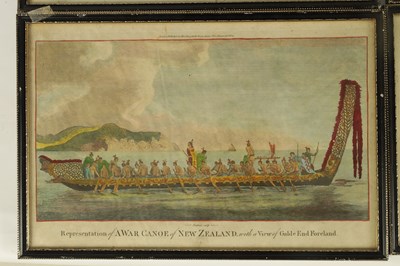 Lot 822 - A SET OF FIVE LATE 18TH/EARLY 19TH CENTURY HAND COLOURED COPPERPLATE CAPTAIN COOK ENGRAVINGS OF NEW ZEALAND