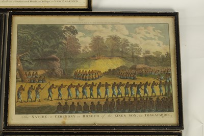 Lot 822 - A SET OF FIVE LATE 18TH/EARLY 19TH CENTURY HAND COLOURED COPPERPLATE CAPTAIN COOK ENGRAVINGS OF NEW ZEALAND