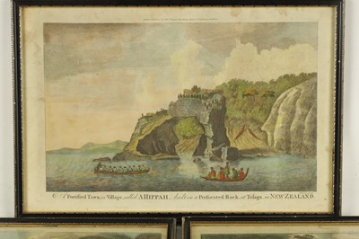 Lot 822 - A SET OF FIVE LATE 18TH/EARLY 19TH CENTURY HAND COLOURED COPPERPLATE CAPTAIN COOK ENGRAVINGS OF NEW ZEALAND