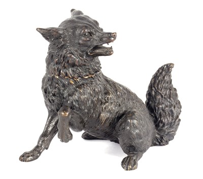 Lot 557 - A LATE 19TH CENTURY PATINATED BRONZE FOX INKSTAND