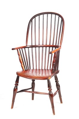 Lot 1102 - AN EARLY 19TH CENTURY PAINTED ASH AND ELM WEST COUNTRY STICK BACK WINDSOR CHAIR