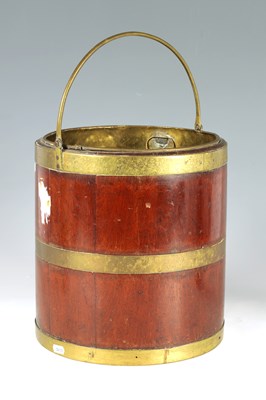 Lot 1112 - A GEORGE III MAHOGANY CYLINDRICAL BRASS BOUND OYSTER PAIL