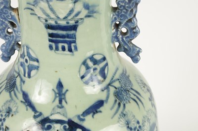 Lot 63 - A LARGE 18TH/19TH CENTURY CHINESE CELADON AND UNDERGLAZE BLUE VASE