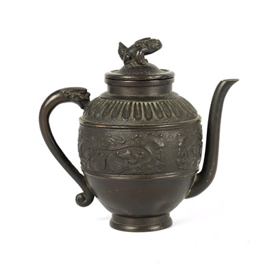 Lot 190 - A SMALL 19TH CENTURY CHINESE PATINATED BRONZE TEAPOT