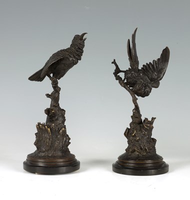 Lot 599 - FERDINAND PAUTROT 1832 - 1874. A PAIR OF LATE 19TH CENTURY FRENCH PATINATED BRONZE SCULPTURES