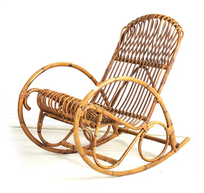 Lot 1122 - A 20TH CENTURY BAMBOO ROCKING CHAIR IN THE MANNER OF FRANCO ALBINI