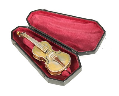 Lot 326 - AN EARLY 20TH CENTURY CASED CONTINENTAL MINIATURE SILVER VIOLIN