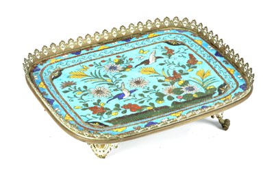 Lot 83 - AN 19TH CENTURY CHINESE CLOISONNE ORMOLU MOUNTED TRAY
