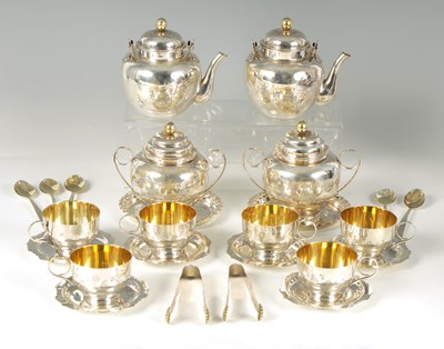 Lot 310 - A CONTINENTAL JAPANESE STYLE SILVER AND GILT TEA SERVICE