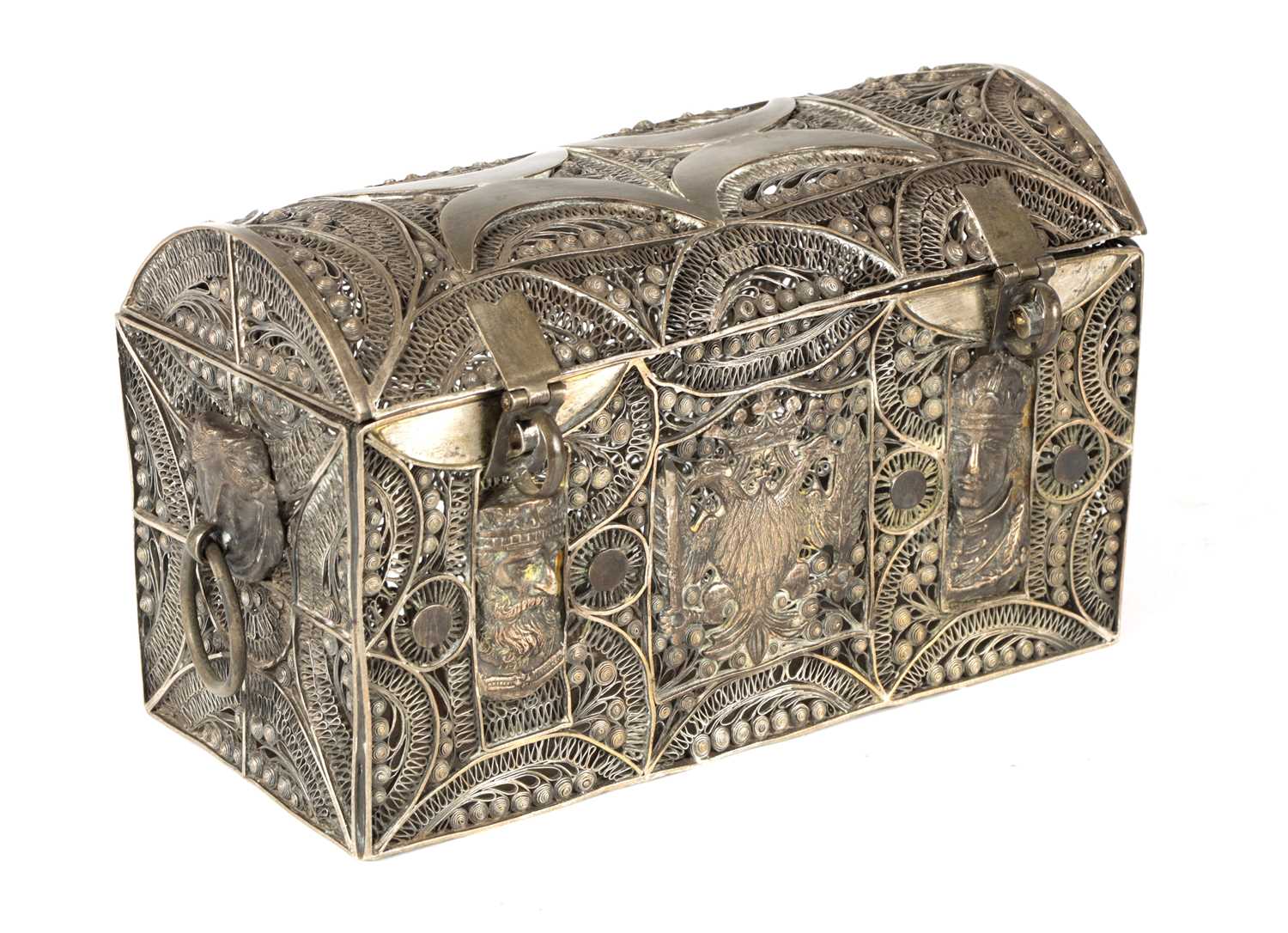 Lot 523 - A 19TH CENTURY RUSSIAN SILVERED METAL CASKET