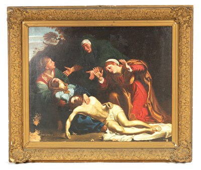 Lot 760 - AFTER ANNIBALE CARRACCI, A 19TH CENTURY OLD MASTER COPY OIL ON CANVAS DEPICTING 'THE DEAD CHRIST MOURNED'