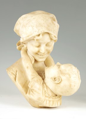 Lot 573 - A LATE 19TH CENTURY LIFE-SIZE CARVED ALABASTER BUST