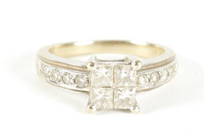 Lot 232 - A LADIES 18CT WHITE GOLD PRINCESS CUT CLUSTER DIAMOND RING
