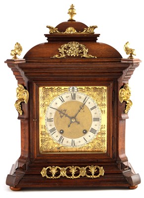 Lot 926 - A LATE 19TH CENTURY GERMAN WALNUT ORMOLU MOUNTED BRACKET CLOCK