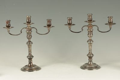 Lot 280 - A PAIR OF SILVER TWO BRANCH CANDELABRA