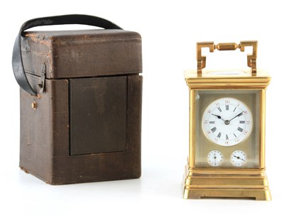 Lot 771 - A LARGE AND UNUSUAL 19TH CENTURY FRENCH CARRIAGE CLOCK WITH TWO ALARM DIALS