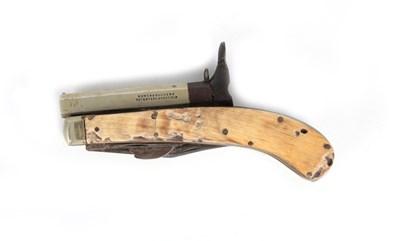 Lot 364 - UNWIN & RODGERS, SHEFFIELD. A MID 19TH CENTURY PERCUSSION TWIN-BLADED KNIFE-PISTOL