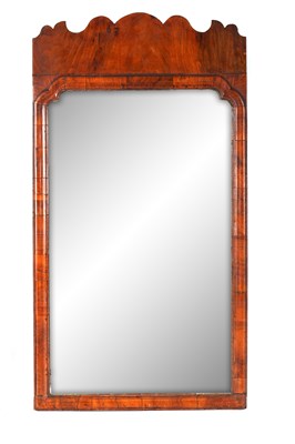 Lot 965 - A QUEEN ANNE WALNUT LONG HANGING MIRROR