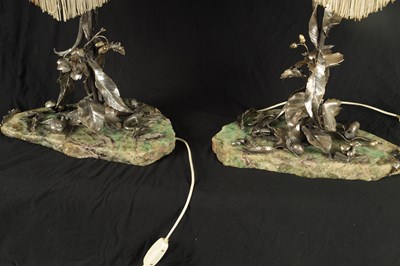Lot 296 - A GOOD PAIR OF ITALIAN SOLID SILVER TABLE LAMPS ON FLUORSPAR BASES