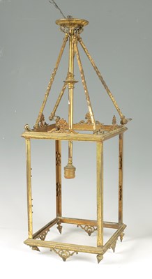 Lot 550 - A LATE 19TH CENTURY GILT BRASS HANGING HALL LANTERN