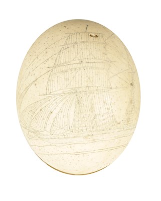 Lot 455 - A SCRIMSHAW-WORK OSTRICH EGG