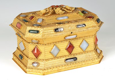 Lot 540 - A 19TH CENTURY ORMOLU AND SPECIMEN MARBLE JEWELLERY CASKET