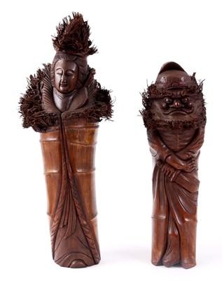 Lot 103 - A PAIR OF ORIENTAL CARVED BAMBOO FIGURES the...