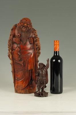 Lot 183 - A 19TH CENTURY CHINESE CARVED BAMBOO ROOT FIGURE OF A SAGE