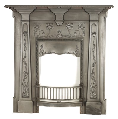 Lot 1128 - AN ART NOUVEAU CAST IRON FIRE SURROUND