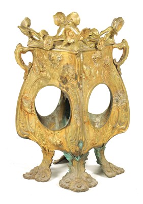 Lot 532 - AN ART NOUVEAU GILT BRONZE JARDINERE/HANGING LANTERN