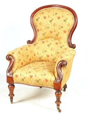 Lot 1142 - A VICTORIAN MAHOGANY UPHOLSTERED ARMCHAIR