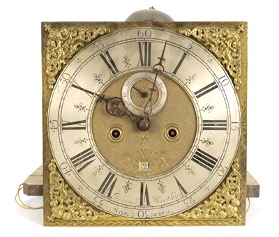 Lot 859 - JEREMIAH HARBLEY, NORWICH. AN EARLY 18TH CENTURY 12” BRASS DIAL LONGCASE CLOCK MOVEMENT