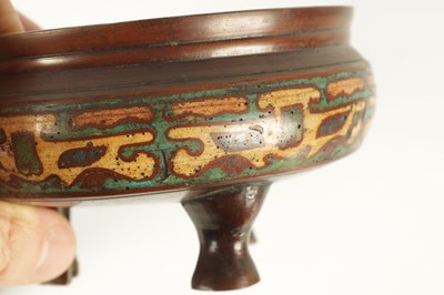 Lot 163 - A CHINESE PATINATED BRONZE AND CLOISONNÉ ENAMEL CENSER